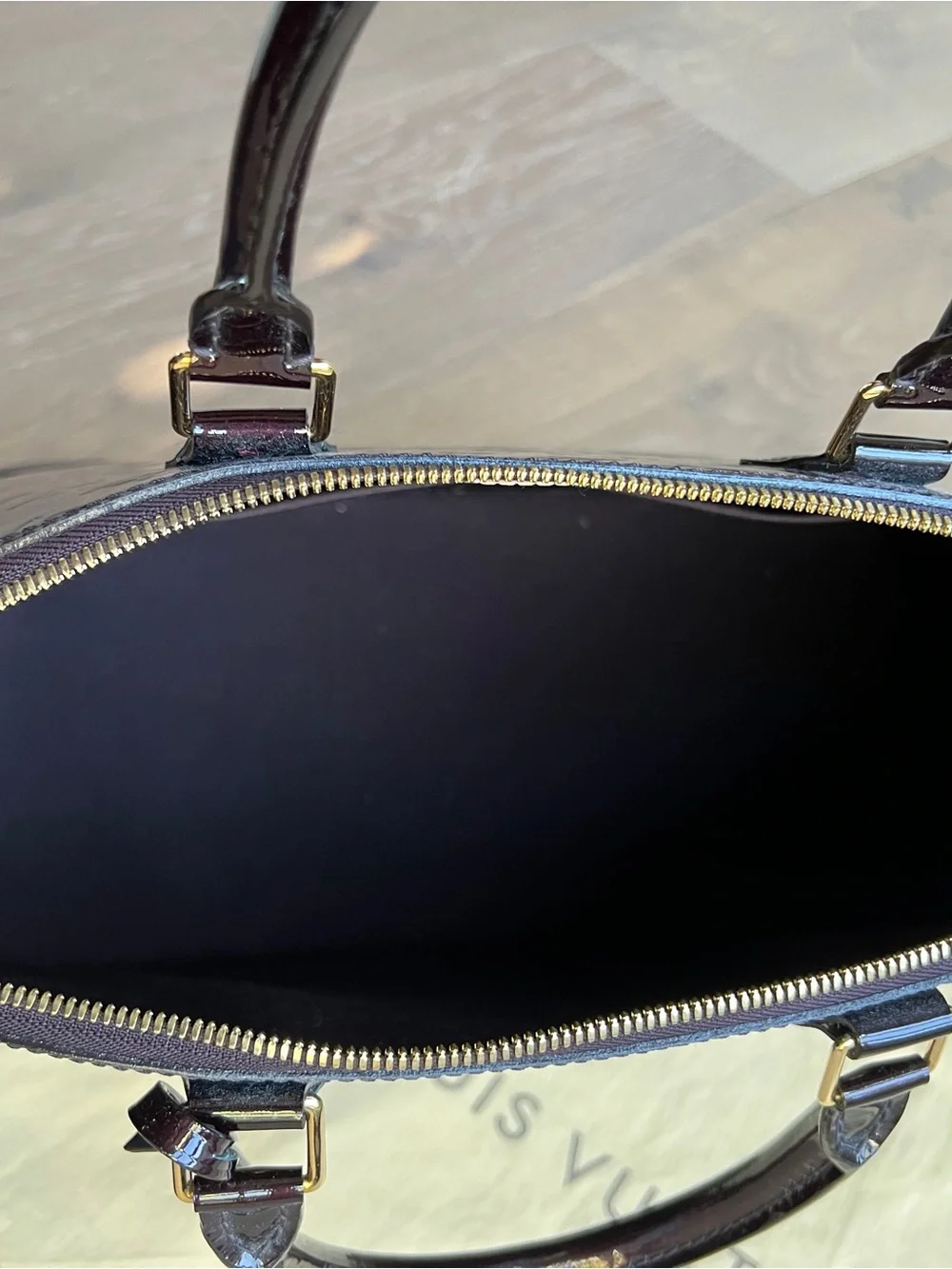 Louis Vuitton Patent Vernis Alma MM Satchel in Deep Burgundy